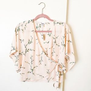 NWT Express Pink Floral Kimono Sleeve Wrap Blouse